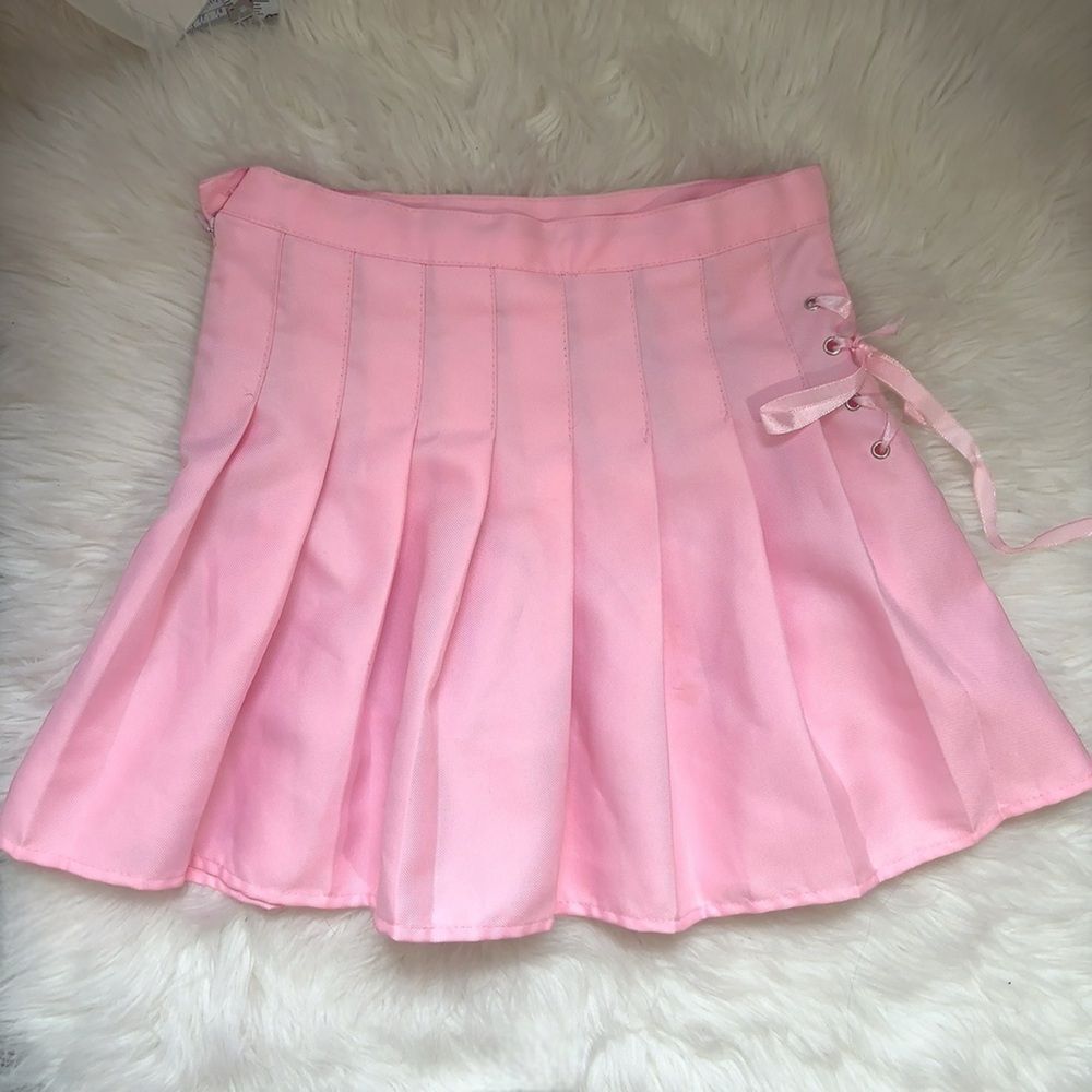 Dollette Coquette Pink Skater Mini Skirt with Lace Up Ribbons Small